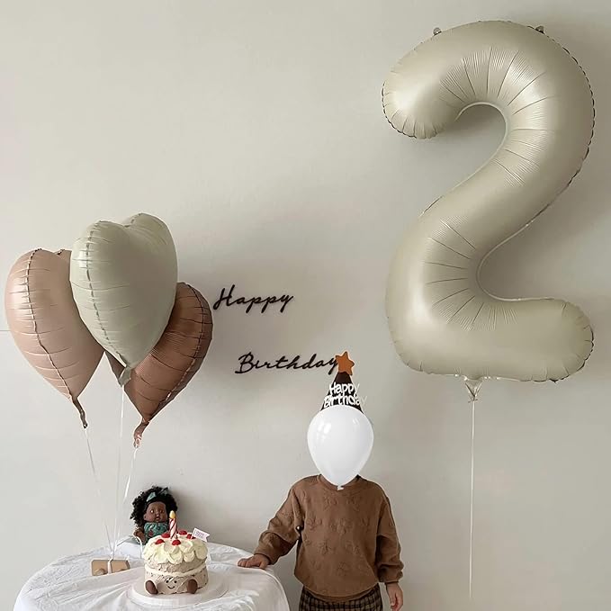 Number 2 Balloon, 2 Balloon, 2 Balloon Number 40 Inch, Sand White Large Big Foil Number Balloons for 2 Birthday Party Wedding Anniversary Baby Shower Bachelorette Decoration Supplies