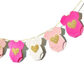 Pink Baby Shower Paper Garland Short-Sleeve Bodysuits Clothesline Garland Gender Reveal Birthday Banner Baby Outfit Pre - Strung Paper Decorations 9 pcs