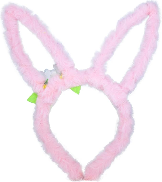 Needzo Easter Bunny Ears Hair Accessories, Pink and White Spring Items for Egg Hunts and Parties, One Size