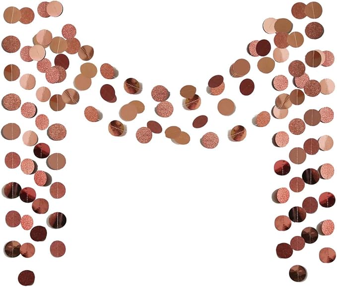 TTSAM 6 Pcs Rose Gold Paper Circle Dots Garland, 52 Feet, Perfect for Birthday, Bachelorette, Engagement, Wedding Parties, Reusable, Pre-strung