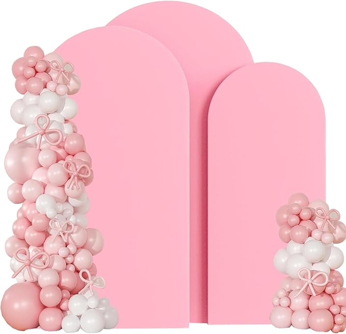 Wedding Arch Cover (7.2FT, 6.6FT, 6FT) Set of 3 Arch Backdrop Spandex Cover for Birthday Party Baby Shower Ceremony Banquet Decoration (Pink, 7.2FT,6.6FT,6FT)