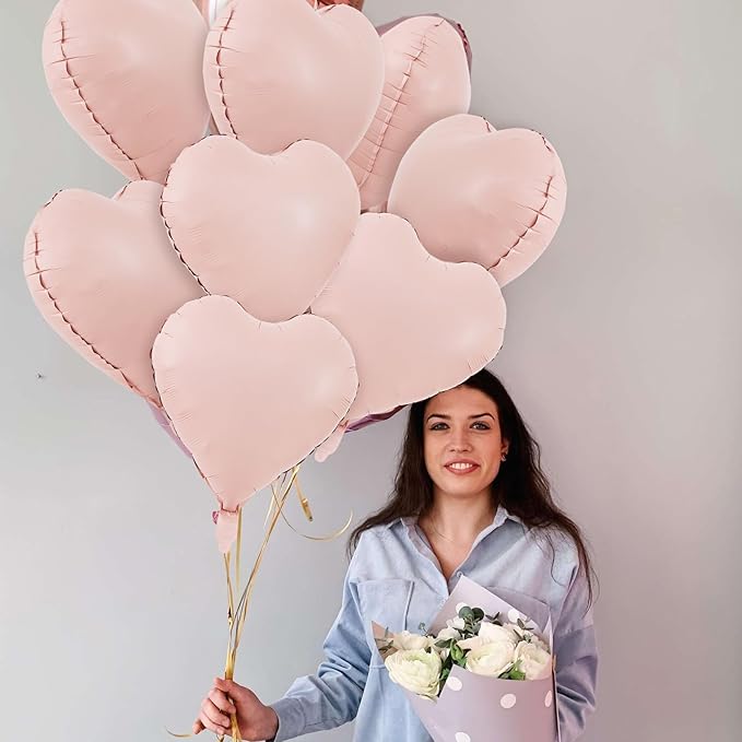 TONIFUL 30Pcs 18 Inch Pastel Pink Balloons Macaron Pink Heart Shape Foil Mylar Banners Decoration for Birthday Valentine's Day Wedding Bridal Shower Anniversary Engagement Party Supplies