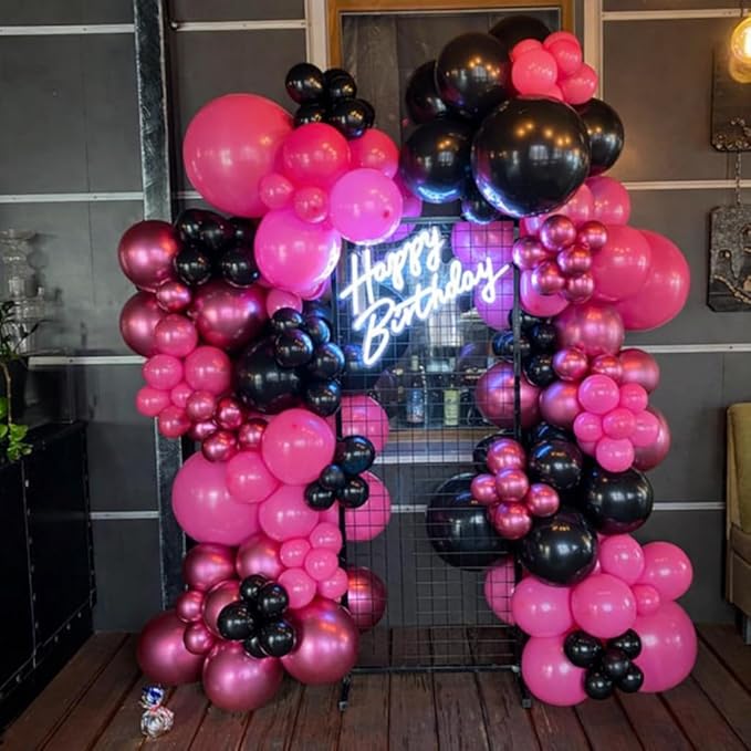 Pink and Black Balloons, 60PCS 12 Inch Hot Pink and Black Balloon Rose Gold Confetti Balloons for Hot Girls Women Birthday Party Baby Bridal Shower Party Decorations