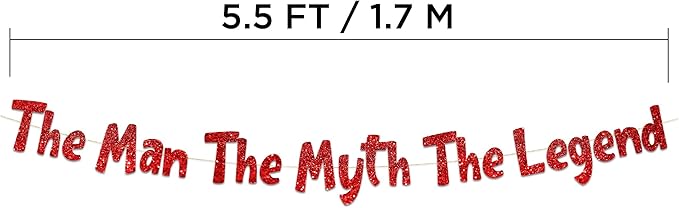 Pre-Strung The Man The Myth The Legend Red Glitter Banner - Retirement Decorations for Men and Women - Retirement Party Supplies and Gifts