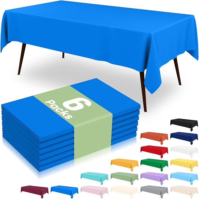 misaya 6 Packs Disposable Plastic Table Cloth, 54 x 108 Inch Waterproof Rectangle Tablecloth, Leakproof & Sturdy Decorative Table Covers for Easter, Picnic, Party and Outdoor, Blue