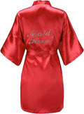 EPLAZA Women's One Size Silver Rhinestones Bride Bridesmaid Short Satin Robes for Wedding Party Getting Ready