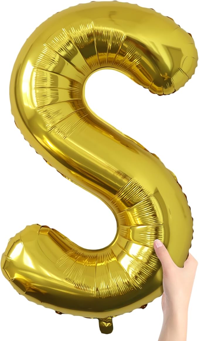 Letter Balloons Gold Party Balloon - 40 Inch Large Gold Letter S Balloon, Letter Balloon Birthday Decorations, Balloon for Women Men Anniversary Party Decorations Supplies