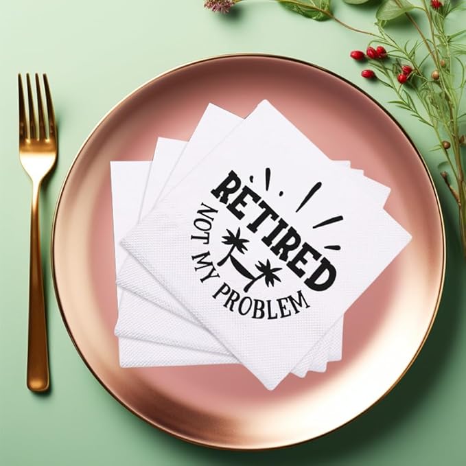 Retirement Cocktail Napkins Party Napkins Beverage Napkins Bar Napkins Disposable Paper Novelty Humorous Gag Gift 100Pcs 4.5 x 4.5 15-ply (Retired Not My Problem)