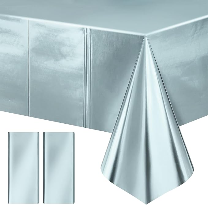 2 pcs Light Blue Tablecloth Plastic -Stunning Metallic Matte Finish, 40" x 108" Baby Shower Blue Table Cloth, Perfect for Christmas Winter Birthday Party Wedding Grad Decorations