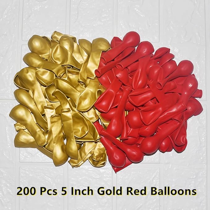 200 Pcs Red and Gold Balloons 5 Inch Metallic Latex Bulk Small Balloon Arch Garland Kit for Birthday Wedding Bridal Baby Shower Supplies Graduation Party Decorations