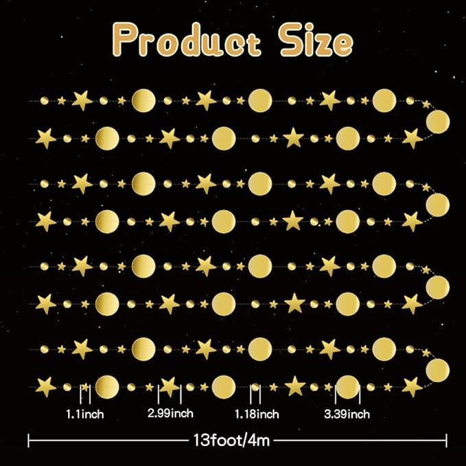 Glitter Star Garlands Decorations, 52 Feet Star Paper Garland Banner, Circle Dot Star Hanging Streamers for Valentine's Day Wedding Birthday Anniversary Ramadan Graduation Party Supplies Decorations