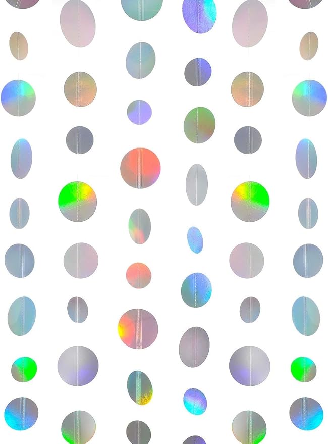 Shining Iridescent Circle Dots Hanging Garland - Sparkling Streamer, Glitter Bunting Banner, Backdrop for Wedding, Baby Shower, Birthday, Xmas Decor - 40 Feet