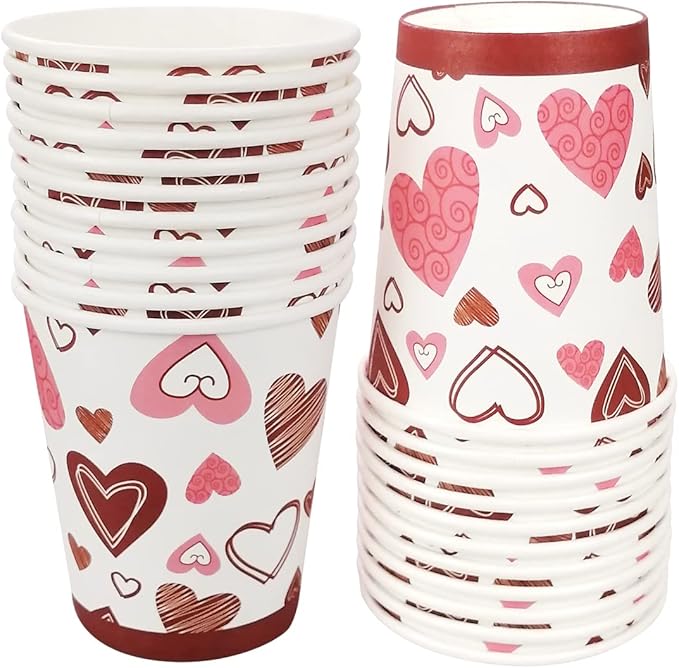 Valentine Party Supplies Pack Serving 24 Guests, Including Dinner Plates, Luncheon Napkins Knife Fork Spoon and Cups Tableware Set Kit for Valentines Day Wedding Anniversary Party Decorations Favors