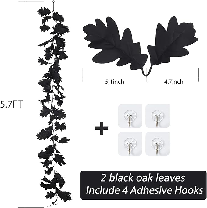 Halloween Garland Decor Indoor Table Decorations Fall Wall Hanging Artificial Black Maple Leaf Vine Decorations for Home (2 Pcs Black Garland, Set)