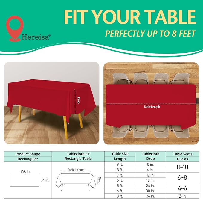Disposable Red Plastic Tablecloth 54x108 Inch, 10-Count Waterproof Rectangle Table Cover for Events, Catering