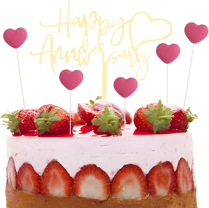 Happy Anniversary Cake Topper Happy Anniversary Cake Decorations for Party Decorations (rose red heart)