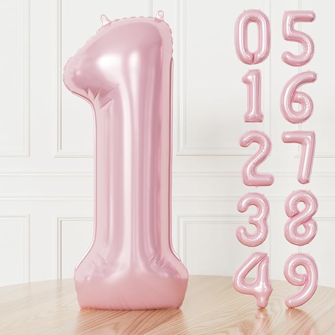 Pink Number 1 Balloons – 40 Inch Giant Foil Number Balloon, Light Pink Big Number Balloon for Girls Birthday, Baby Shower, Princess Theme Party Decorations