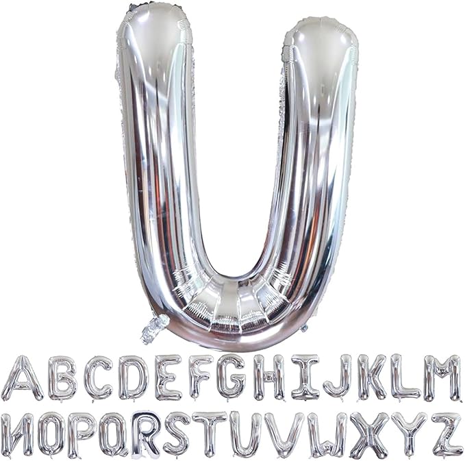 Silver Letter U Balloons 40 inch Large Alphabet U Balloons Silver Helium Foil Letter Balloon Banner for Birthday Party Anniversary Wedding Decoration