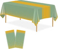 2 Pack Sage Green and Gold Tablecloth Party Decorations Plastic Sage Green Tablecloth Printed Gold Table Runner 54 x108 Inch Disposable Rectangle Table Cover for Birthday Wedding Graduation