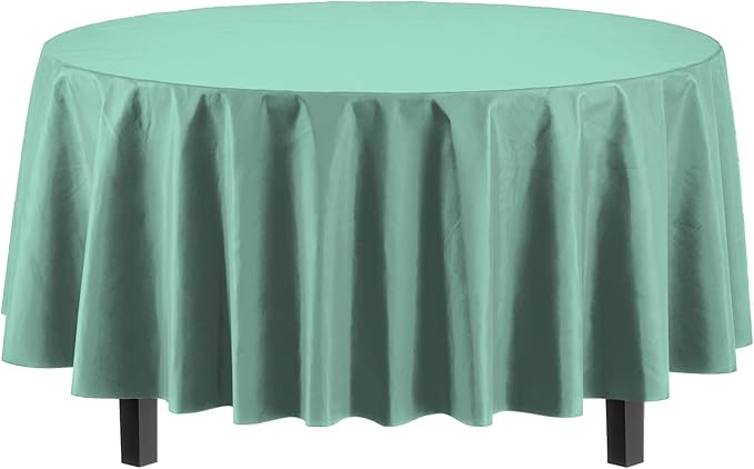 Exquisite Party Solids 6-Pack Premium Plastic Tablecloth 84in. Round Plastic Table Cover - Mint
