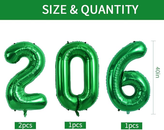 TONIFUL 2026 Graduation Balloons 42Inch Dark Green 2026 Number Balloons Aluminum Foil Mylar Balloons for New Year Eve Graduation Decorations Class of 2026 Anniversary 2026 Grad Party Supplies