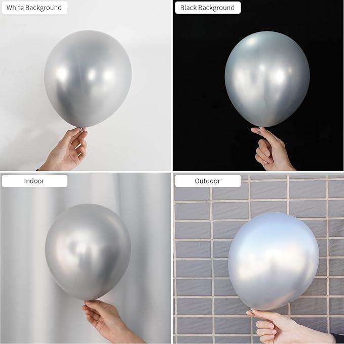 Metallic Silver Balloons Latex Balloon Kit - 78pcs (5/10/12/18inch) Chrome Silver Balloons for Birthday, Wedding, Bridal Shower, Anniversary - Unisex Children & Adults