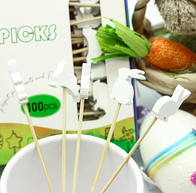 Easter Rabbit Cocktail Picks Fruit Dessert Sticks Sandwich Food Toothpicks Charcuterie Appetizer Skewers, 5 Inch, Handmade of Bamboo Wood, for Easter Decoration Party Supplies (Easter Bunny)