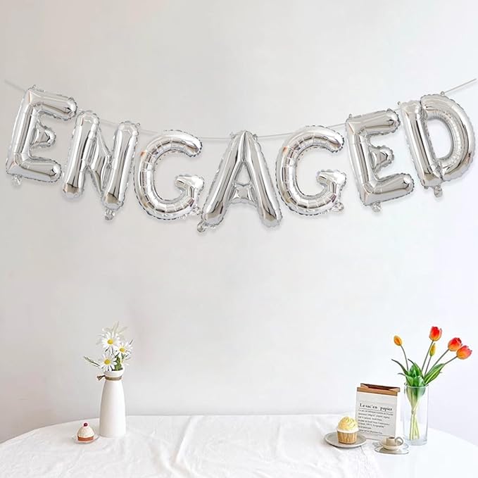 2 Set 14Pcs Silver Engaged Letter Balloons 16in Balloon Foil Letter Decorations Party Decor Silver Letter Balloons Engaged Party Supplies
