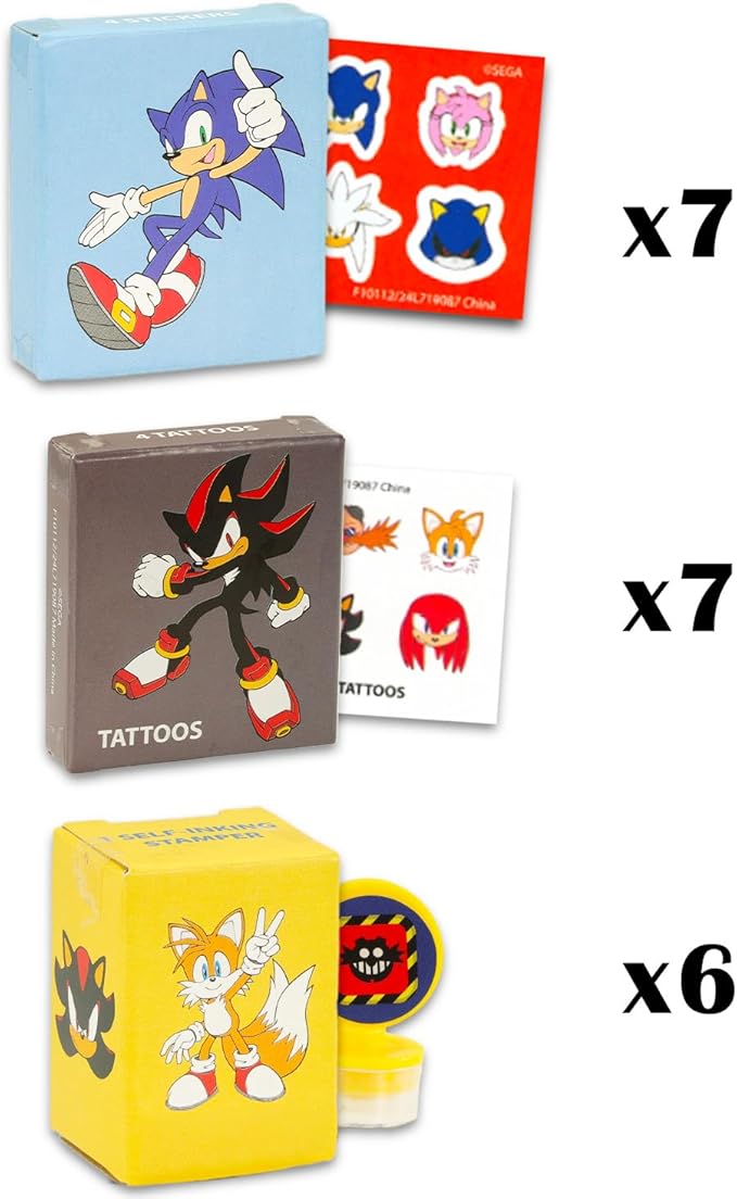 Sonic The Hedgehog Sonic Party Favors for 20 Guests Bundle ~ 20 Pieces Favor Boxes with Stickers, Tattoos and Stampers for Kids Birthday Party | Sonic Party Supplies and Decorations Combo Pack