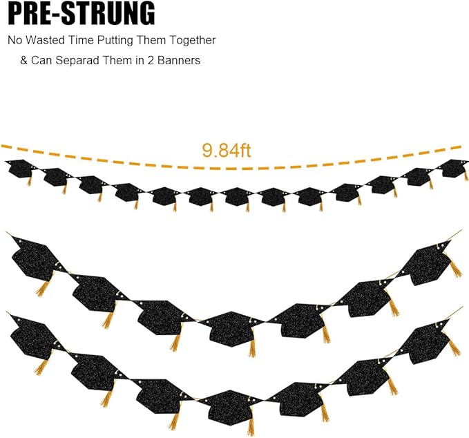 Graduation Decorations Class of 2026 Glitter Pre-Strung Congrats Grad with Tassel Party Congratulations Banner Decor College High School Graduation Party Favors Black