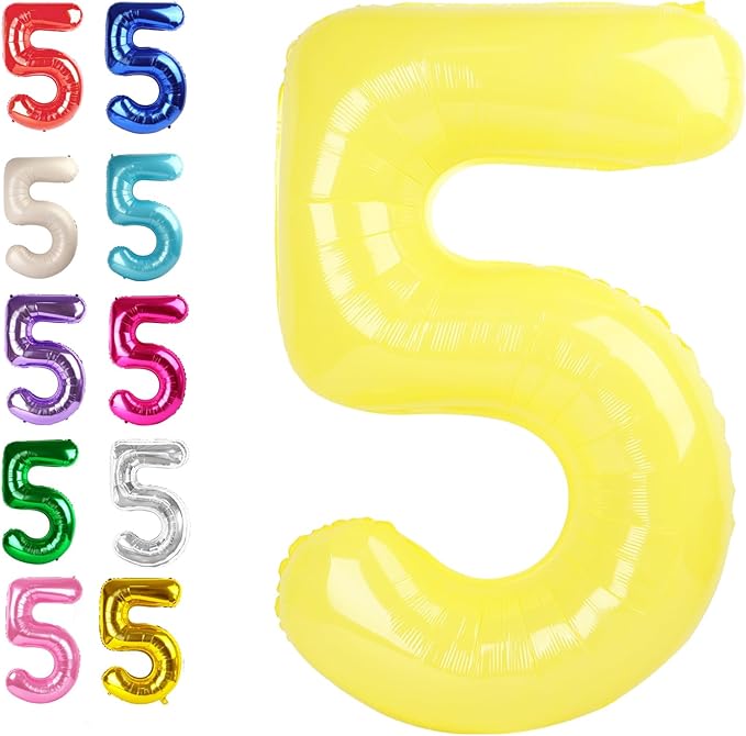 Large Yellow 40 Inch Birthday Number 5 Balloon, Yellow Five 5th 15 25 35 50 55 Birthday Anniversary Celebration Decorations, Foil Mylar Helium Numbers 5 Balloons Girl Boy Party Supplies