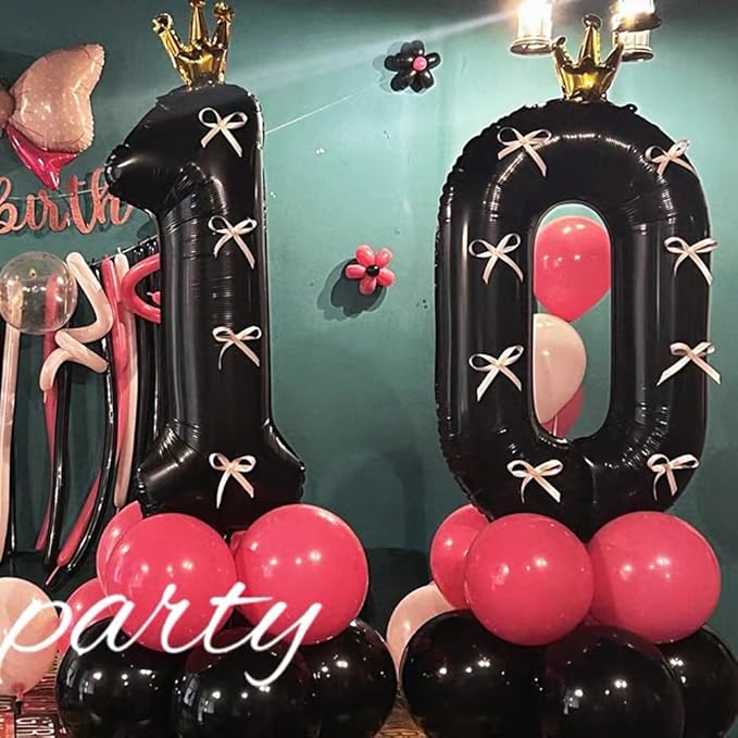 Black Number 9 Balloon with Crown, 40 inch Black Number Balloon 9th Birthday Party Decoration black Crown Balloons 0-9 for Birthday Party Anniversary Decorations Supplies