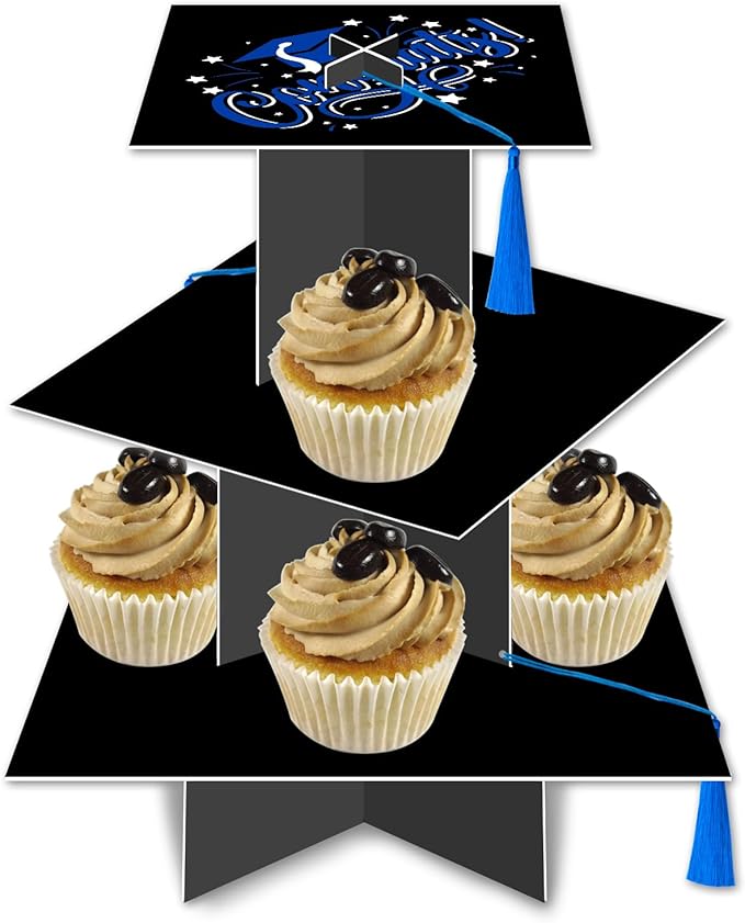 KALEFO Graduation Decorations 2026 Graduation Cap Cupcake Stand with Tassel Grad Party Favors Table Decor Grad Supplies (Blue)