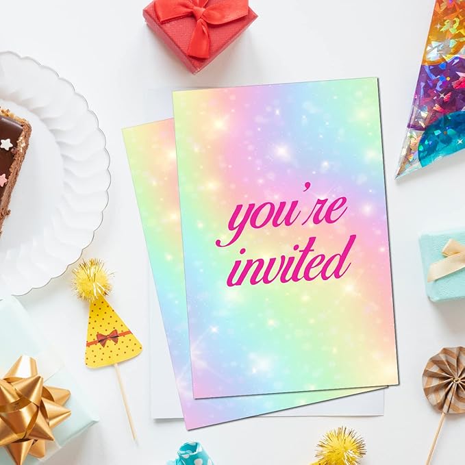 Soiceu Colorful Rainbow Bunny Birthday Party Invitations with Envelopes Set of 20 Floral Some Bunny Girl Birthday Party Invites