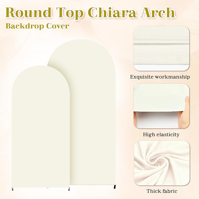 3-Piece Arch Backdrop Cover, Stretchy Spandex Wedding Arch Covers 4FT, 5FT, 6FT for Round Chiara Arch Stand, Beige Arch Cover for Photo Background Happy Birthday Party Banquet Ceremony Decor