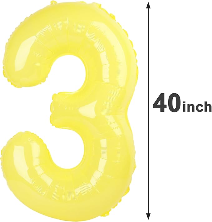 40 Inch Yellow 3 Large Number Balloon, 3 13 23 30 33 36 Yellow Birthday Party Decorations, Number Three Foil Balloons for Anniversary Party Graduations Celebration Supplies