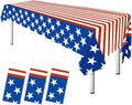 Esjay 4th of July Decorations, 3 Pack Fourth of July Tablecloth American Flag Plastic Table Cloth, Patriotic Party Supplies Red White Blue, Decorations for Memorial Day Veterans Outdoor Home(54"x72")