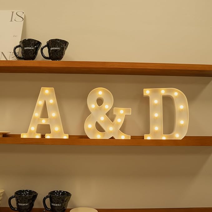 Foaky Rechargeable LED Letter Lights Sign Marquee Light Up Letters Sign for Night Light Wedding/Birthday Party Christmas Lamp Home Bar Decoration (D)