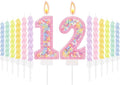 MTLEE Number 12 Birthday Candle with 12 Pcs Spiral Candles for Girls Macaron Pastel Rainbow Unicorn Pink Cake Topper for Sweet Theme Party Decoration