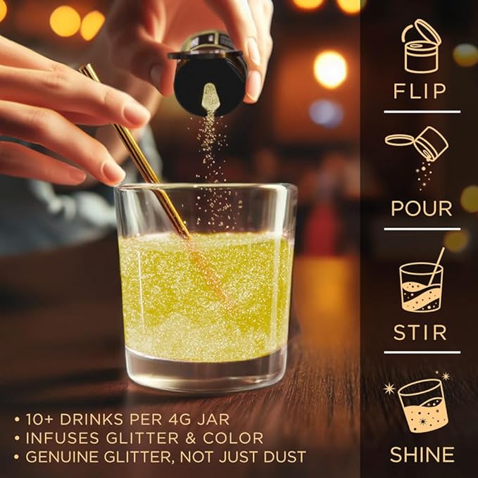 Brew Glitter Edible Glitter for Drinks, Cocktails, Beer, Garnish & Beverages (Yellow, 4 Grams)
