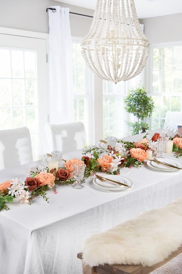 Lvydec 2 Pack Artificial Peony Flower Garland - 6ft Silk Peony Orange Flower Garland Arch Flower Vine for Wedding Party Table Decoration(Orange)