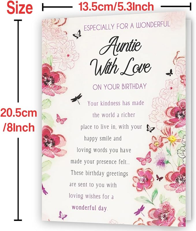 Birthday Card for Aunt,Unique Auntie Gifts from Nephew Niece,Thick Card Stock with Premium Envelope 5.3in x 8in