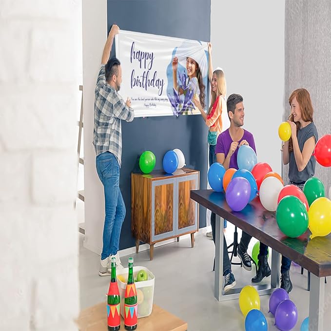 Custom Happy Birthday Vinyl Banner Sign, Personalized Party Backdrop, Gift, and Decoration - From NiceMemoryLLC. (Style-15)