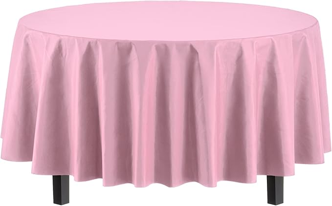 Exquisite Party Solids 6-Pack Premium Plastic Tablecloth 84in. Round Plastic Table Cover - Pink