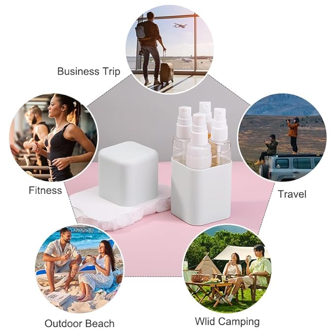 4-in-1 Travel Bottle Set Leak-Proof & TSA Approved - 50ml Refillable Containers Kit for Shampoo, Conditioner, Lotion - Portable Toiletry Accessories with Labels & Storage Box (Light Grey)