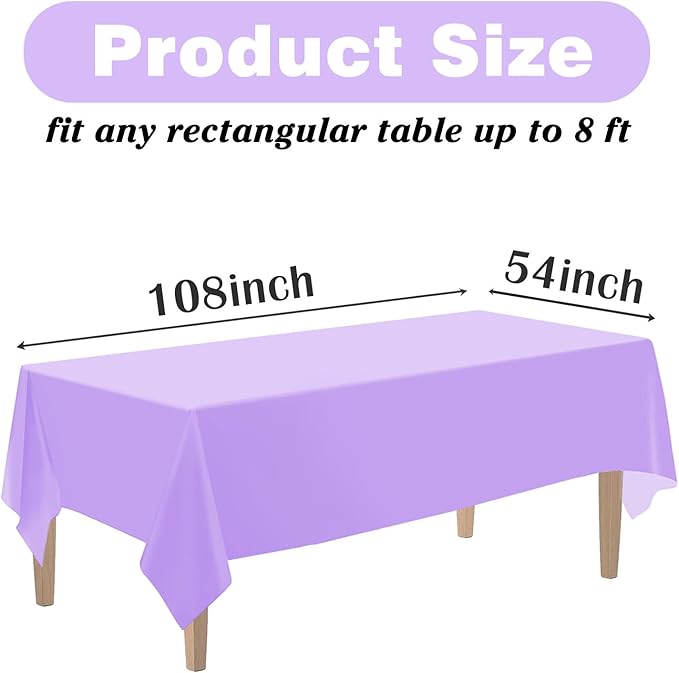 Kopokita 2PCS Light Purple Plastic Tablecloths 54 x 108 Inch, Disposable Table Cloths Rectangle Party Table Covers