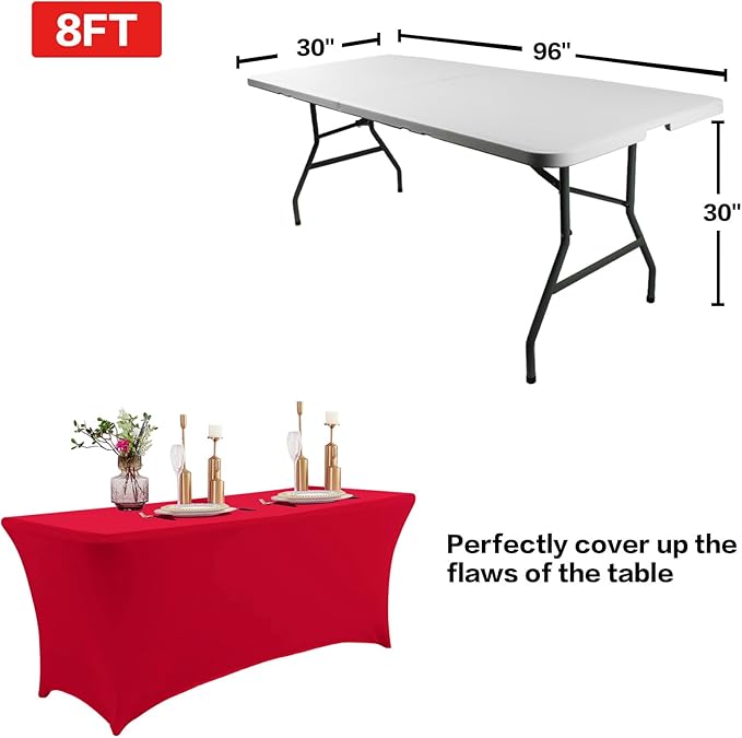 IVAPUPU 2 Pack 6FT Table Cloth for Rectangular Fitted Events Stretch Red Table Covers Washable Spandex Easter Tablecloth Protector for Party, Wedding, Cocktail, Banquet, Festival