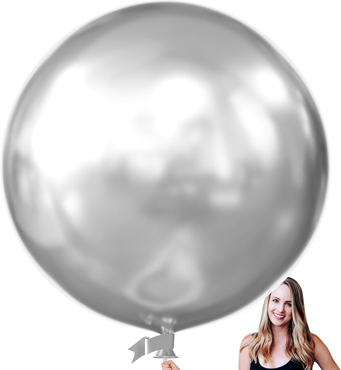 KALOR 36 Inch Giant Metallic Silver Balloons, 6 Pack Large Round Silver Latex Balloons for Anniversary, Birthday, Christmas, Wedding, Baby Shower Party Decorations