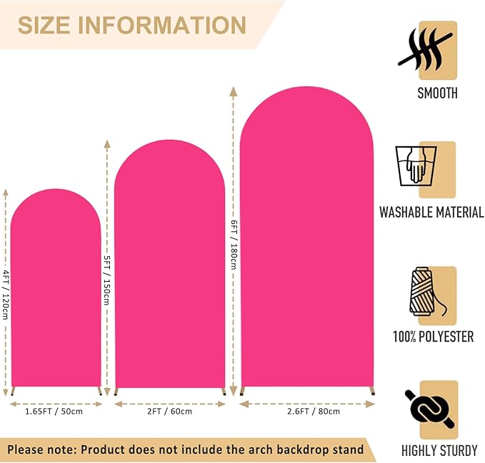 Spandex Arch Cover Set of 3 Hot Pink 4 5 6FT Fuchsia Arch Backdrop Cover Stretchy Arch Stand Cover Small Round Top Backdrop Cover Double Sided Arch Covers for Party Wedding Banquet