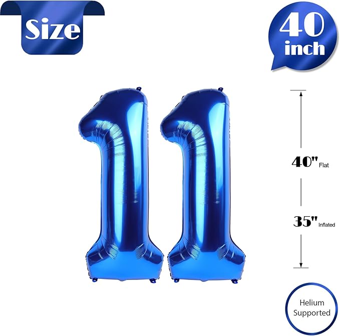 Navy Blue Number 11 Balloon 40 inch, 11 Number Balloons, 11th Navy Blue Birthday Decorations, 11 Year Old Girls Boys Blue Party Supplies